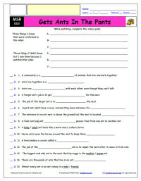 FREE Differentiated Worksheet for the Magic School Bus * - Gets Ants in the Pants - Episode FREE Differentiated Worksheet / Video Guide